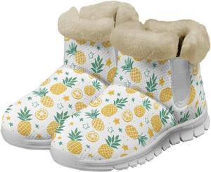 Женские зимние ботинки chaqlin с плоской подошвой, широкие, противоскользящие, повседневные уличные ботинки с подошвой EVA, уютные, легкие, с мягкой фланелевой подкладкой и плюшевым голенищем, Pineapple Lemon Stars