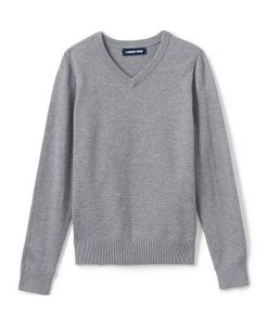 Детская школьная форма, хлопковый модальный свитер с v-образным вырезом для мальчиков Lands' End