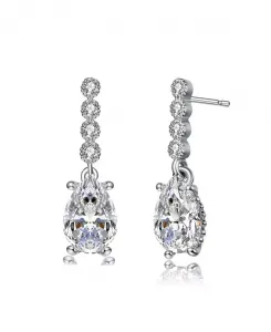 Серьги-Подвески из стерлингового серебра с покрытием из белого золота и цветными грушевидными кубическими цирконами Genevive, white