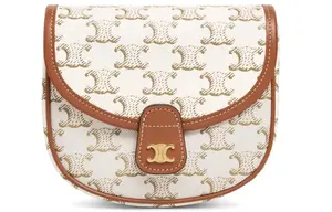 CELINE Кожаная сумка через плечо мини женская карамельного цвета и белого