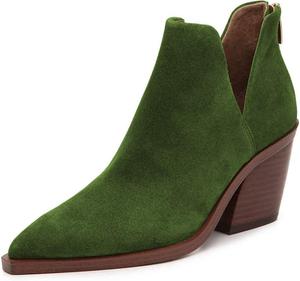 Женские ботильоны YDN с модной высокой платформой, средней высоты каблуками, заостренным носком, замшевые с V-образным вырезом сзади и молнией, Olive
