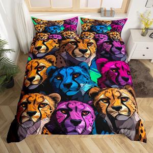 Erosebridal Комплект постельного белья Graffiti Leopard с тай-дай принтом гепарда, красочный хиппи стиль, Yellow Purple Blue