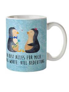 Детская кружка с парой пингвинов и надписью в голубом цвете Mr. & Mrs. Panda