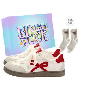 Нескользящие низкие кроссовки для женщин BINGO DUCK, Beige Red+Exclusive Shoe Box+Gift Socks