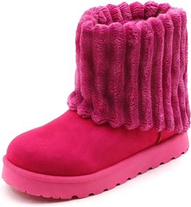 Женские замшевые ботинки на платформе до щиколотки, зимние с утеплителем из меха, противоскользящие, короткие, с манжетой на пуговице EXEBLUE, Fuchsia
