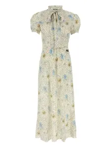 Платье миди с объемными рукавами и цветочным принтом MIU MIU, нейтральный