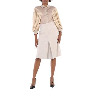 Юбка A-силуэта из хлопкового полотна с коробчатыми складками Burberry, Soft Fawn Melange