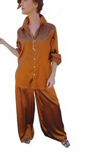 Женская блузка с застежкой на пуговицы и асимметричным лифом медного цвета Adrienne, медный