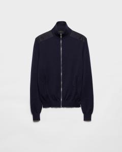 Кашемировый кардиган на молнии Prada, темно-синий