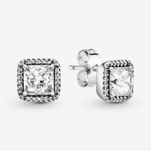 Серьги Pandora Square Sparkle Halo, прозрачный