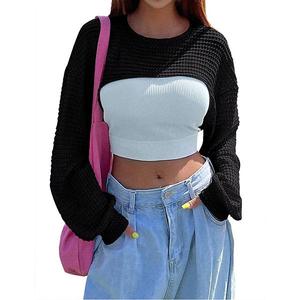 Женский осенний свитер-топ с длинным рукавом и круглым вырезом Clearflower, Black