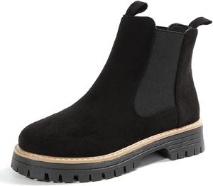 Женские массивные челси из замши, удобные с платформой, эластичные, без шнуровки, с низким клиновидным каблуком, на все сезоны, классического стиля, ботильоны BANGTEUO, Black