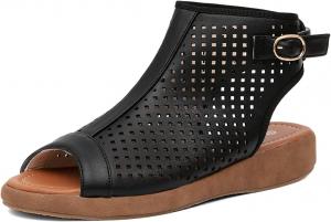 Женские платформенные сандалии getmorebeauty с ремешком на пятке, на клиновидном каблуке, с вырезами, низким каблуком, открытым носком и сандалии-босоножки с ремешком на щиколотке, Black