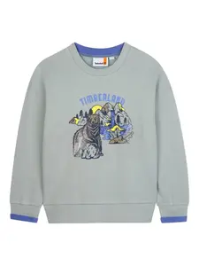 Толстовка из хлопковой смеси с принтом медведя Timberland Kids, синий