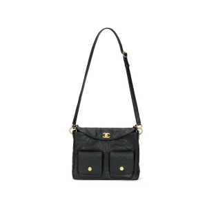 CHANEL Кожаная сумка-хобо Портативная сумка через плечо Большая женская сумка черная