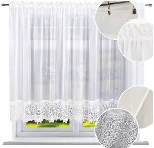 Штора "Кафе" белая вуаль 300x170 см - 1 шт. - Короткая штора с кружевом (гипюром), прозрачная, гладкая, универсальная, для кухни и гостиной NOW-ART