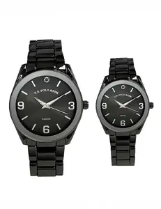 Комплект часов U.S. Polo Assn His And Hers Gunmetal Diamond Link, черный