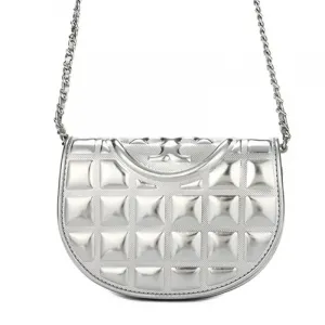 TORY BURCH Кожаная сумка через плечо мини женская серебристая