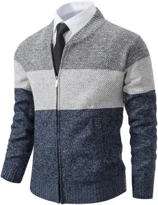 Мужской полосатый бейсбольный свитер с контрастной молнией Vsadsau