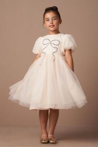 Платье Allegra цвета шампанского с серебряным бантом Angel & Rocket, бежевый