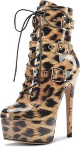 Женские ботильоны Aachcol на высоком каблуке, платформенные, со шнуровкой, короткие ботинки с молнией и пряжкой, для выпускного, вечеринок, танцевальные туфли на каблуке 15 см, Brown Leopard