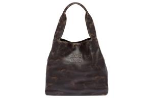 Кожаная сумка-шоппер, шоппер, сумка, большая женская сумка через плечо песочного/кофейного цвета MIU MIU