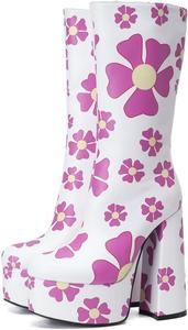 Женские ботильоны на высокой платформе Frankie Hsu с 3D печатью, розовые ботильоны с цветами на высоком каблуке, обувь со специальным дизайном до середины голени на высоком каблуке