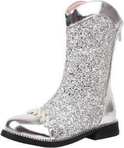 Женская мода: сапоги миди с застежкой-молнией сзади, низкий каблук 2,5 см, украшенные пайетками и блестящими стразами, дизайн в стиле Лолиты, принцессы, ботильоны LYYSKY, Silver(1-32)