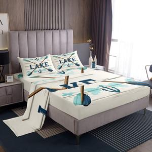 Erosebridal Комплект постельного белья Lake Life Full с ретро-морским принтом в деревенском стиле, Brown Blue