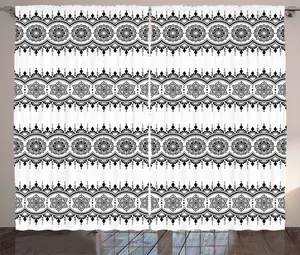 Штора ABAKUHAUS в восточном стиле, монохромная татуировка Мандала, универсальная, для гостиной, с петлями и крючками, 280 x 225 см, цвет: белый, черный Abakuhaus