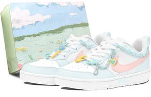 Nike Court Borough Shake Milkshake Slip Resistant Low top Skateboard Shoes GS Blue Pink