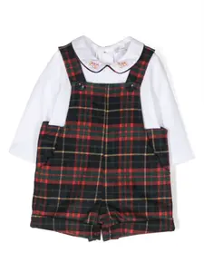 Комбинезон в клетку тартан с вышивкой Patachou, красный