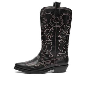 Вышитые ковбойские сапоги средней высоты Ganni, черный & розовый