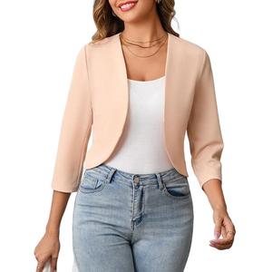Женский укороченный блейзер без воротника с открытой передней частью Seoria, Apricot