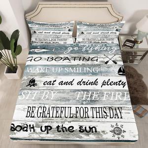 Erosebridal Комплект постельного белья Lake Rules Decor в деревенском стиле с принтом лодок и деревянных полос, Multi 07