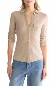 Хлопковая рубашка с V-образным вырезом и пуговицами, цвет тост James Perse