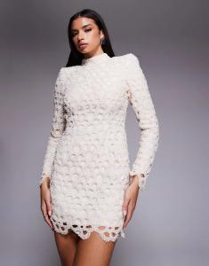 Мини-платье цвета слоновой кости ASOS LUXE с лазерной резкой и отделкой жемчугом