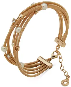 Браслет-Манжета из искусственного акрилового жемчуга золотистого оттенка и хрустального стекла Anne Klein, white