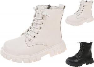 Детские ботинки для девочек и мальчиков с боковой молнией и шнуровкой, для подростков и детей, модные водонепроницаемые ботильоны из PU кожи 2025 Generic, White