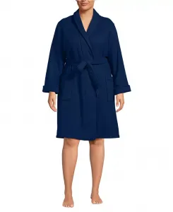 Женский спа-халат из хлопковой махры больших размеров длиной до колена Lands' End, синий