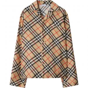 Пижамная блузка с принтом в клетку Vintage Check из шелка Burberry, sand