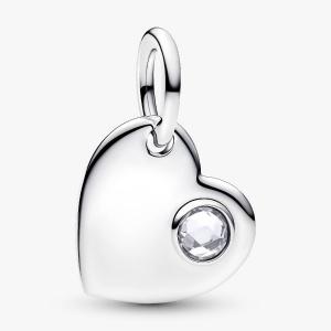 Шарм Pandora April Engravable Heart Clear Stone Dangle, серебро