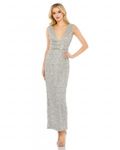 Бусинистое безрукавное платье-футляр длины "чай" Mac Duggal