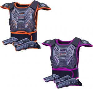 Комплект защитной экипировки для детского внедорожного мотоцикла StarknightMT, оранжевый и фиолетовый.
