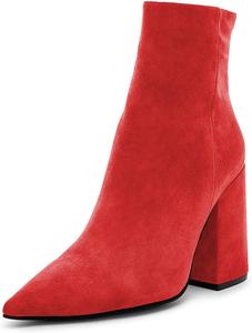 Женские повседневные ботильоны XYD с массивным высоким каблуком, заостренным носком, из искусственной замши, с боковой молнией, для платья, зимние, Red