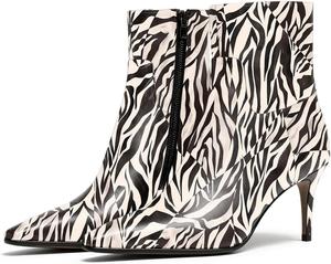 Женские ботильоны Zszszsu с заостренным носком, боковой молнией и шпилькой, стильная обувь для офиса, повседневной носки, вечеринок и свиданий, размеры 4-16 US, Black And White Stripes Print