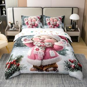 Erosebridal Хлопковый комплект постельного белья с рождественским гномом и снежинками в розовом цвете, Pink Brown