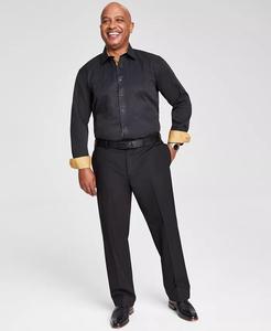 Мужская однотонная классическая рубашка приталенного кроя с золотой отделкой Tayion Collection, черный