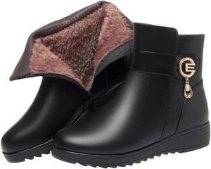 Женские зимние ботинки Niiyyjj из натуральной кожи, ботильоны на плоской подошве с платформой, большого размера, противоскользящие, ботинки для мам, Black Fleece