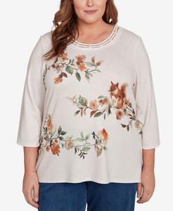 Классический топ больших размеров с цветочным принтом "Белка" Alfred Dunner, Oatmeal